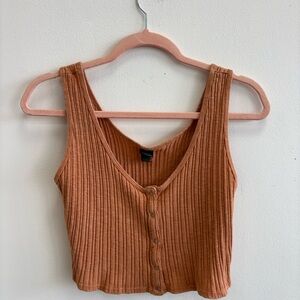 Wild Fable Button-Down Ribbed Crop Top - Brown